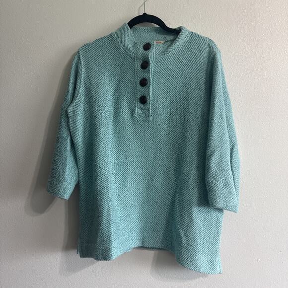 Soft Surroundings Turquoise Set Sail Pullover Sweater 4 Button chunky womens Med - Picture 1 of 7